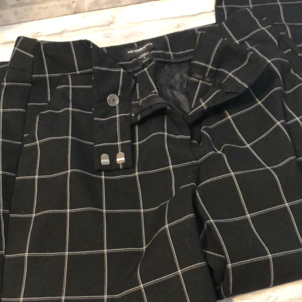Liz Claiborne career EMMA size 4 black white plaid poly rayon blend dress pants